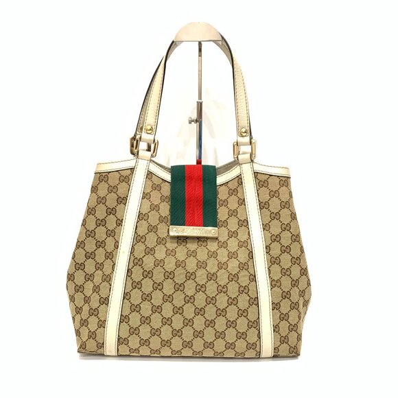 Gucci Brown Canvas Tote Sku#85975 (gently used) - Picture 1 of 15